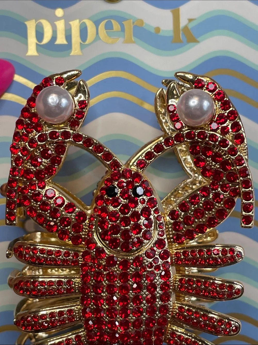 Piper K Lobster Metal Hair Claw Clip w/ Rhinestones & Faux Pearls - NWT